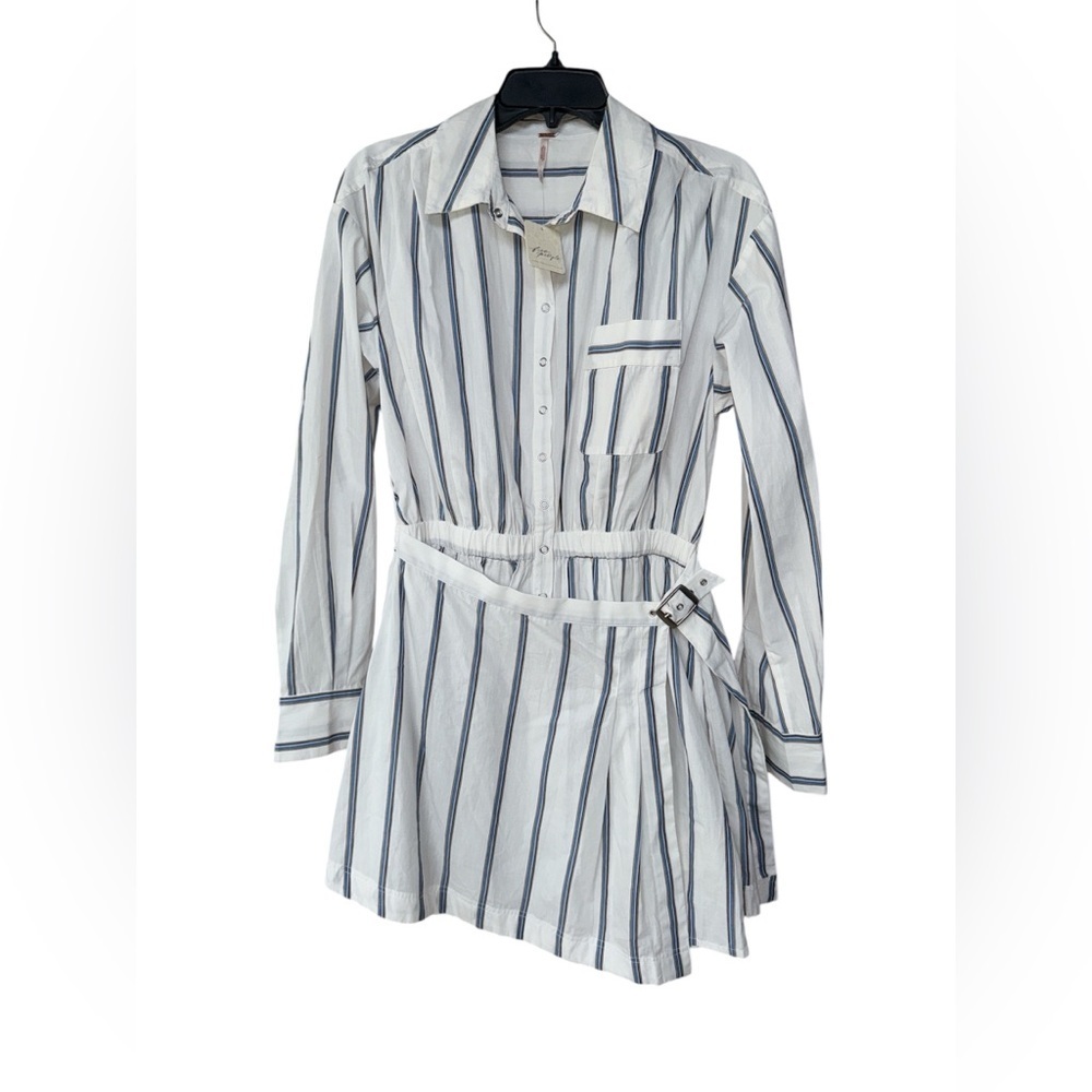 Free People White Mini Dress with Navy Stripes - Picture 4 of 10